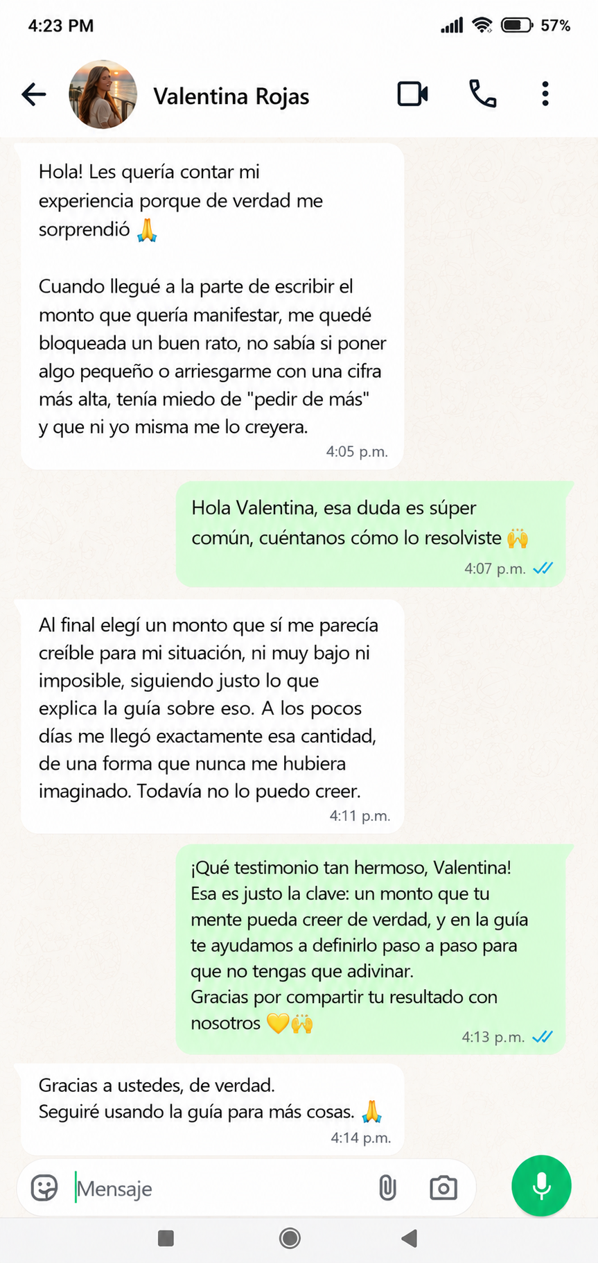 Testimonio real de cliente 4 por WhatsApp