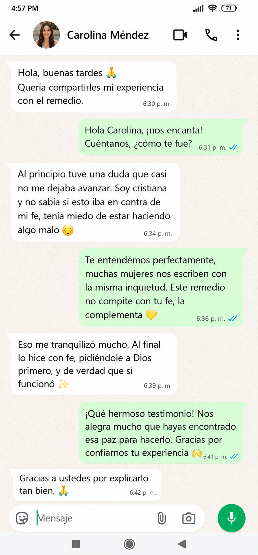 Testimonio real de cliente 6 por WhatsApp